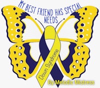 a yellow butterfly with a yellow ribbon that says my best friend has special needs